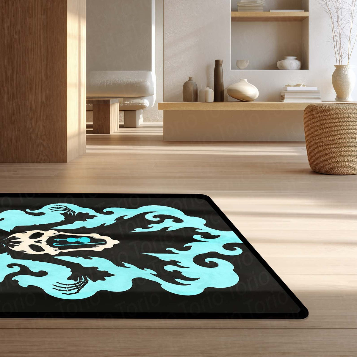 One Piece Brook Soul King Area Flat Rug | Soul Solid Blue Flame Skeleton Anime Design | Premium Anti-Slip Flat Area Flat Rug