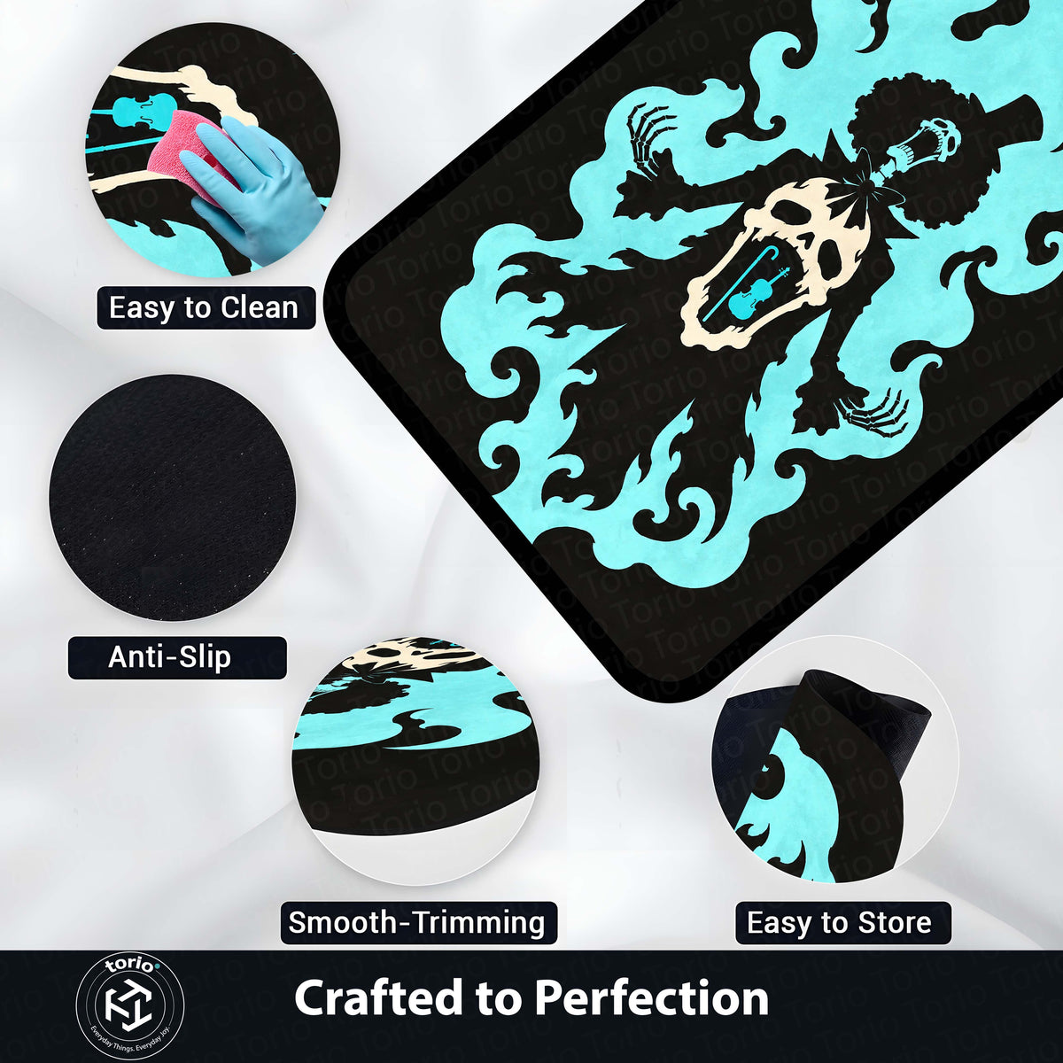 One Piece Brook Soul King Area Flat Rug | Soul Solid Blue Flame Skeleton Anime Design | Premium Anti-Slip Flat Area Flat Rug