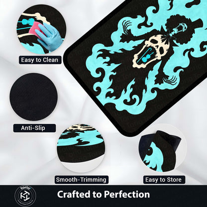 One Piece Brook Soul King Area Flat Rug | Soul Solid Blue Flame Skeleton Anime Design | Premium Anti-Slip Flat Area Flat Rug
