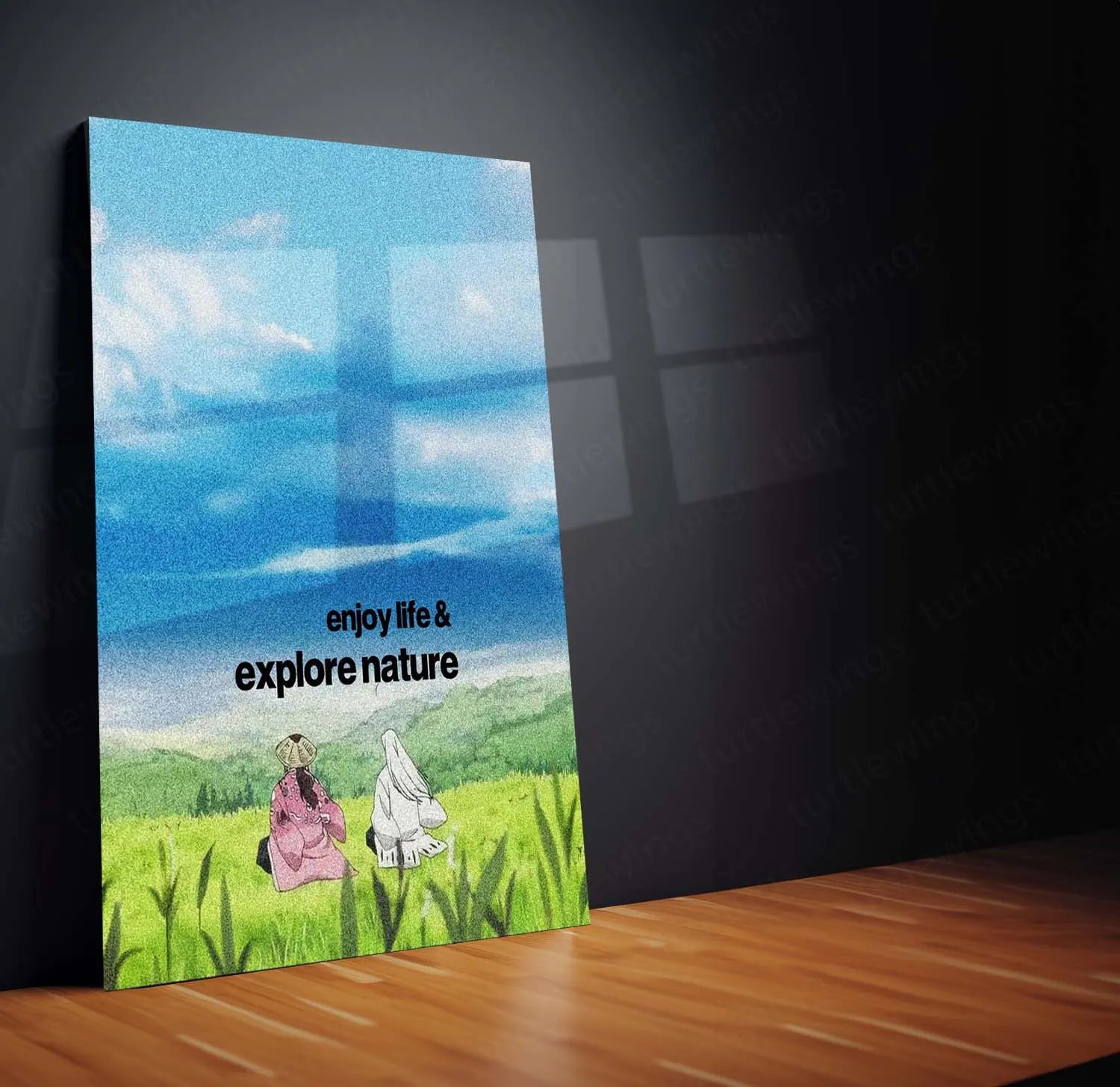 Quote Metal Poster | Jushiro Ukitake & Shunsui Kyoraku - “Enjoy Life & Explore Nature” Quote Metal Frame Wall Art | Minimal Anime Aesthetic Landscape Poster - TURTLEWINGS