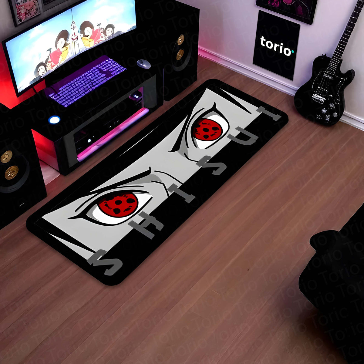 Shisui Uchiha Mangekyō Sharingan Eye Anime Floor Mat | Anti-Slip Printed Flat Rug for Bedroom, Gaming Room & Anime Decor | TORIO