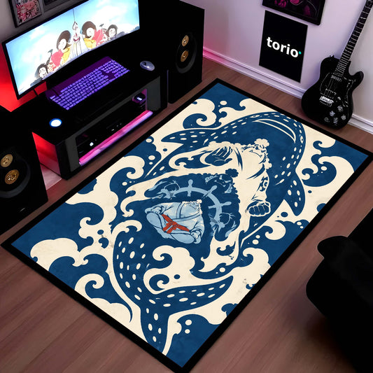 One Piece Jinbe First Son of the Sea Area Flat Rug | Fish-Man Karate Ocean Wave Anime Design | Premium Anti-Slip Flat Area Flat Rug