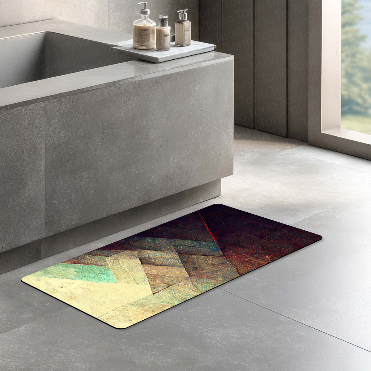 Abstract Geometric Gradient Floor Mat (3 mm Thick) | Modern Textured Bedroom Bedside Runner for Contemporary Home Decor