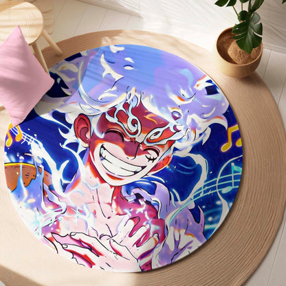 Monkey D. Luffy Nika Gear 5 Circular Floor Mat (3 mm Thick) | One Piece Sun God Nika Anime Round Flat Rug for Gaming Room, Bedroom & Otaku Decor | TORIO