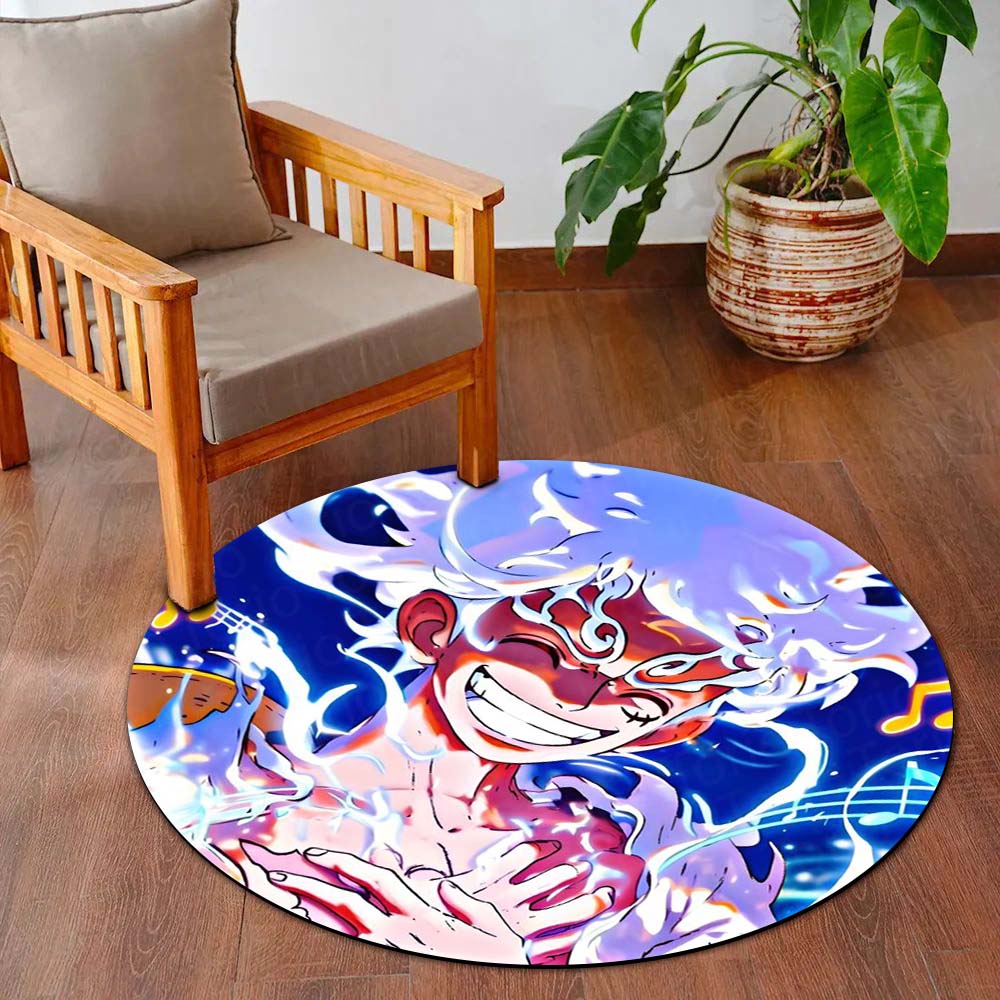 Monkey D. Luffy Nika Gear 5 Circular Floor Mat (3 mm Thick) | One Piece Sun God Nika Anime Round Flat Rug for Gaming Room, Bedroom & Otaku Decor | TORIO