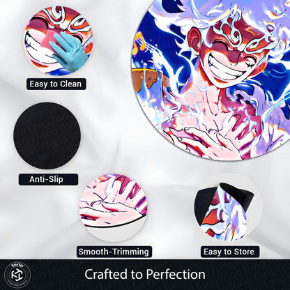 Monkey D. Luffy Nika Gear 5 Circular Floor Mat (3 mm Thick) | One Piece Sun God Nika Anime Round Flat Rug for Gaming Room, Bedroom & Otaku Decor | TORIO