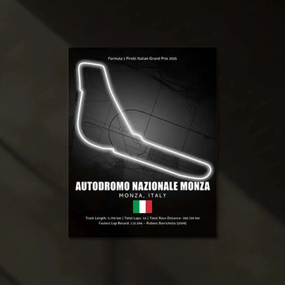LED | 🇮🇹 Monza Circuit Neon LED Metal Poster – Glowing Temple of Speed Wall Art (Italy F1 Track) - TURTLEWINGS