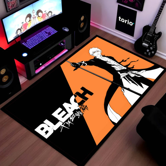 Bleach Ichigo Kurosaki Floor Mat | Anime Soul Reaper Sword Art Flat Rug | Anti-Slip 3mm Absorbent Floor Mat for Gaming Room, Bedroom & Otaku Setup
