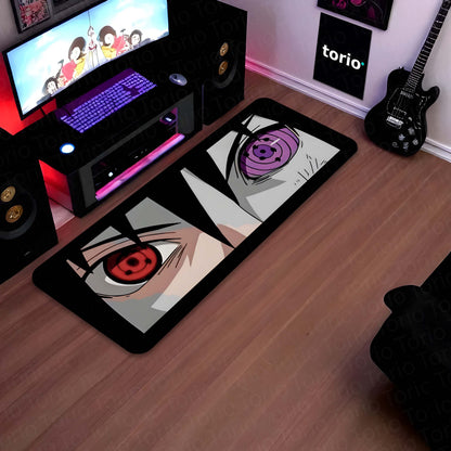 Naruto Shippuden Sharingan & Rinnegan Eyes Floor Mat | Uchiha Anime Eye Art Flat Rug | Anti-Slip 3mm Absorbent Floor Mat for Bathroom, Bedroom, Gaming Room & Otaku Decor