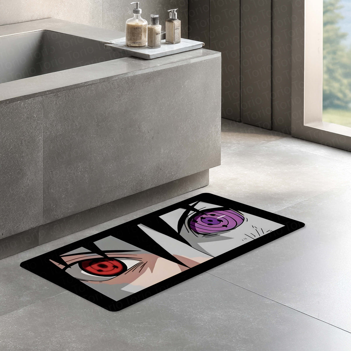 Naruto Shippuden Sharingan & Rinnegan Eyes Floor Mat | Uchiha Anime Eye Art Flat Rug | Anti-Slip 3mm Absorbent Floor Mat for Bathroom, Bedroom, Gaming Room & Otaku Decor