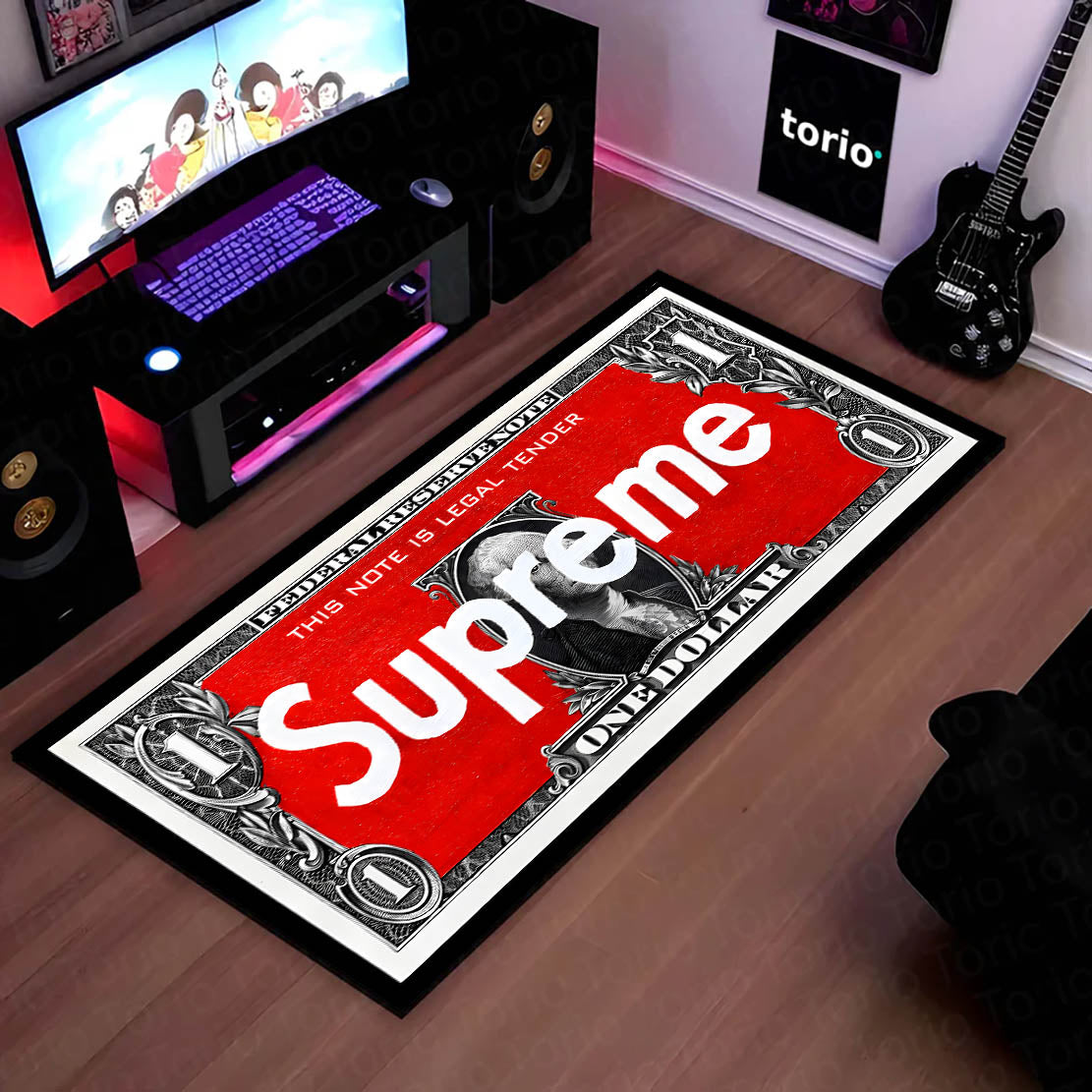 Supreme Dollar Bedside Runner (3 mm Thick) | Streetwear Money Aesthetic Bedroom Floor Mat for Modern Room Decor