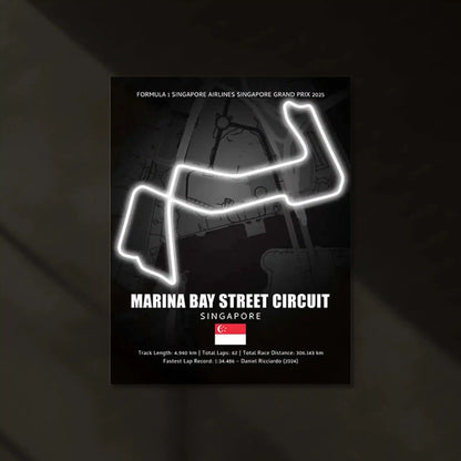 LED | 🌃 Marina Bay Street Circuit Neon LED Metal Poster – Singapore Night Race Glowing Wall Art - TURTLEWINGS