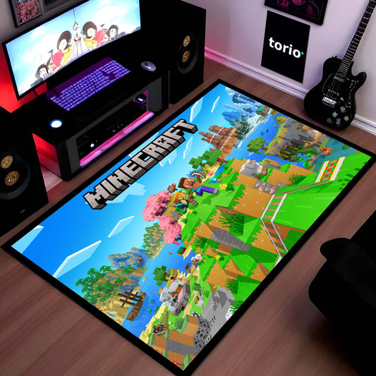 Minecraft Floor Mat | Pixel World Gaming Flat Rug | Anti-Slip 3mm Absorbent Floor Mat for Kids Room, Gaming Setup & Play Area