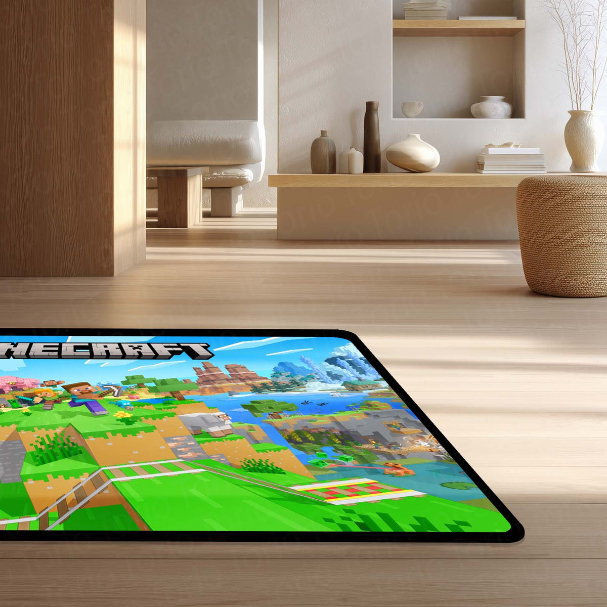 Minecraft Floor Mat | Pixel World Gaming Flat Rug | Anti-Slip 3mm Absorbent Floor Mat for Kids Room, Gaming Setup & Play Area