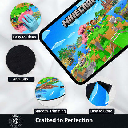 Minecraft Floor Mat | Pixel World Gaming Flat Rug | Anti-Slip 3mm Absorbent Floor Mat for Kids Room, Gaming Setup & Play Area