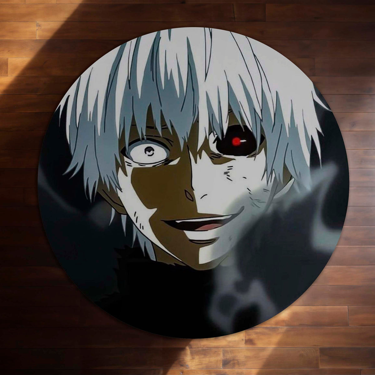 Ken Kaneki Tokyo Ghoul Circular Floor Mat (3 mm Thick) | Anti-Slip Printed Round Anime Flat Rug for Bedroom, Gaming Room & Otaku Decor | TORIO
