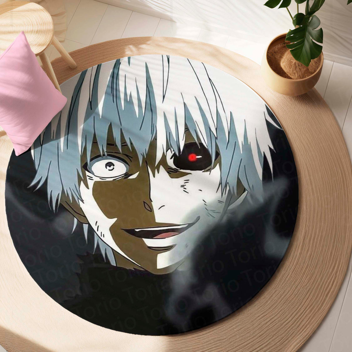 Ken Kaneki Tokyo Ghoul Circular Floor Mat (3 mm Thick) | Anti-Slip Printed Round Anime Flat Rug for Bedroom, Gaming Room & Otaku Decor | TORIO