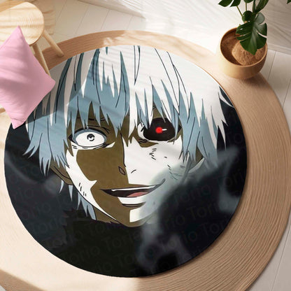 Ken Kaneki Tokyo Ghoul Circular Floor Mat (3 mm Thick) | Anti-Slip Printed Round Anime Flat Rug for Bedroom, Gaming Room & Otaku Decor | TORIO