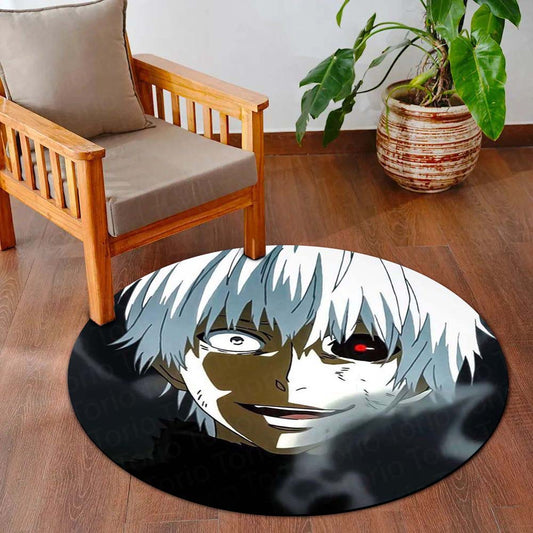 Ken Kaneki Tokyo Ghoul Circular Floor Mat (3 mm Thick) | Anti-Slip Printed Round Anime Flat Rug for Bedroom, Gaming Room & Otaku Decor | TORIO