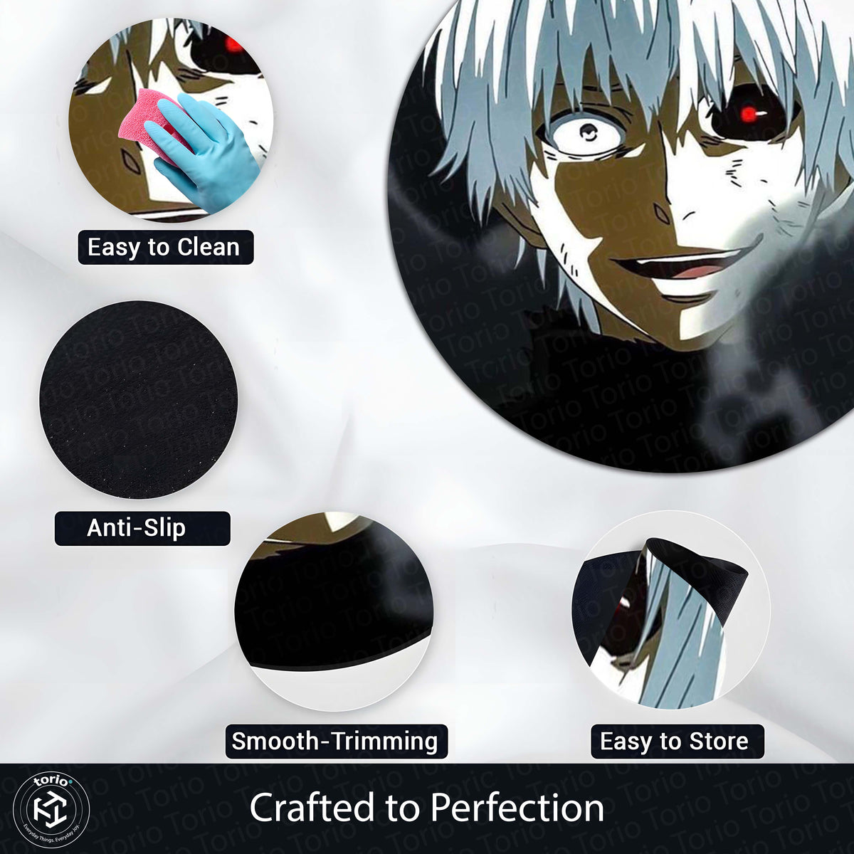 Ken Kaneki Tokyo Ghoul Circular Floor Mat (3 mm Thick) | Anti-Slip Printed Round Anime Flat Rug for Bedroom, Gaming Room & Otaku Decor | TORIO