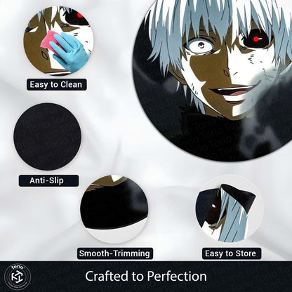 Ken Kaneki Tokyo Ghoul Circular Floor Mat (3 mm Thick) | Anti-Slip Printed Round Anime Flat Rug for Bedroom, Gaming Room & Otaku Decor | TORIO