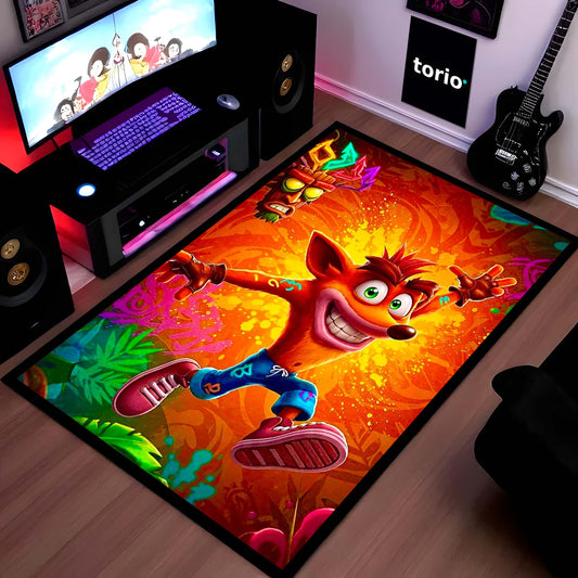 Crash Bandicoot Area Flat Rug | Retro Gaming Area Flat Rug | Premium Cartoon Gaming Room Decor Flat Rug