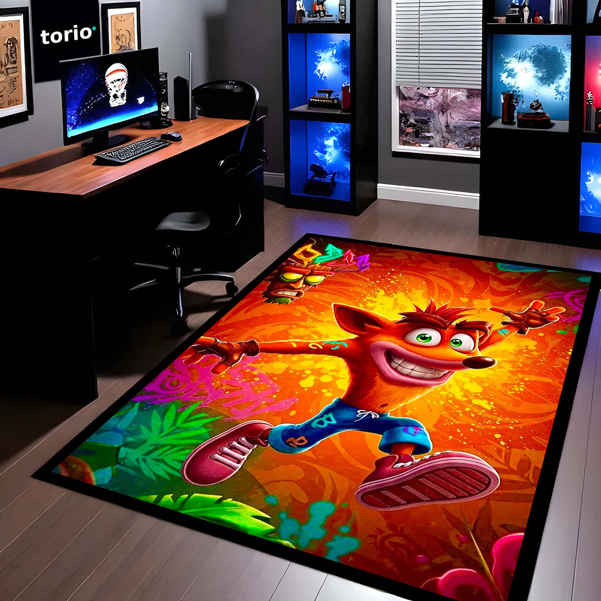 Crash Bandicoot Area Flat Rug | Retro Gaming Area Flat Rug | Premium Cartoon Gaming Room Decor Flat Rug