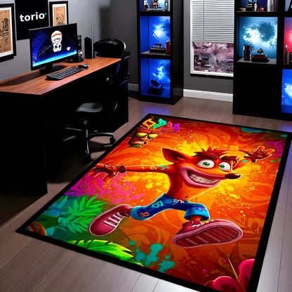 Crash Bandicoot Area Flat Rug | Retro Gaming Area Flat Rug | Premium Cartoon Gaming Room Decor Flat Rug