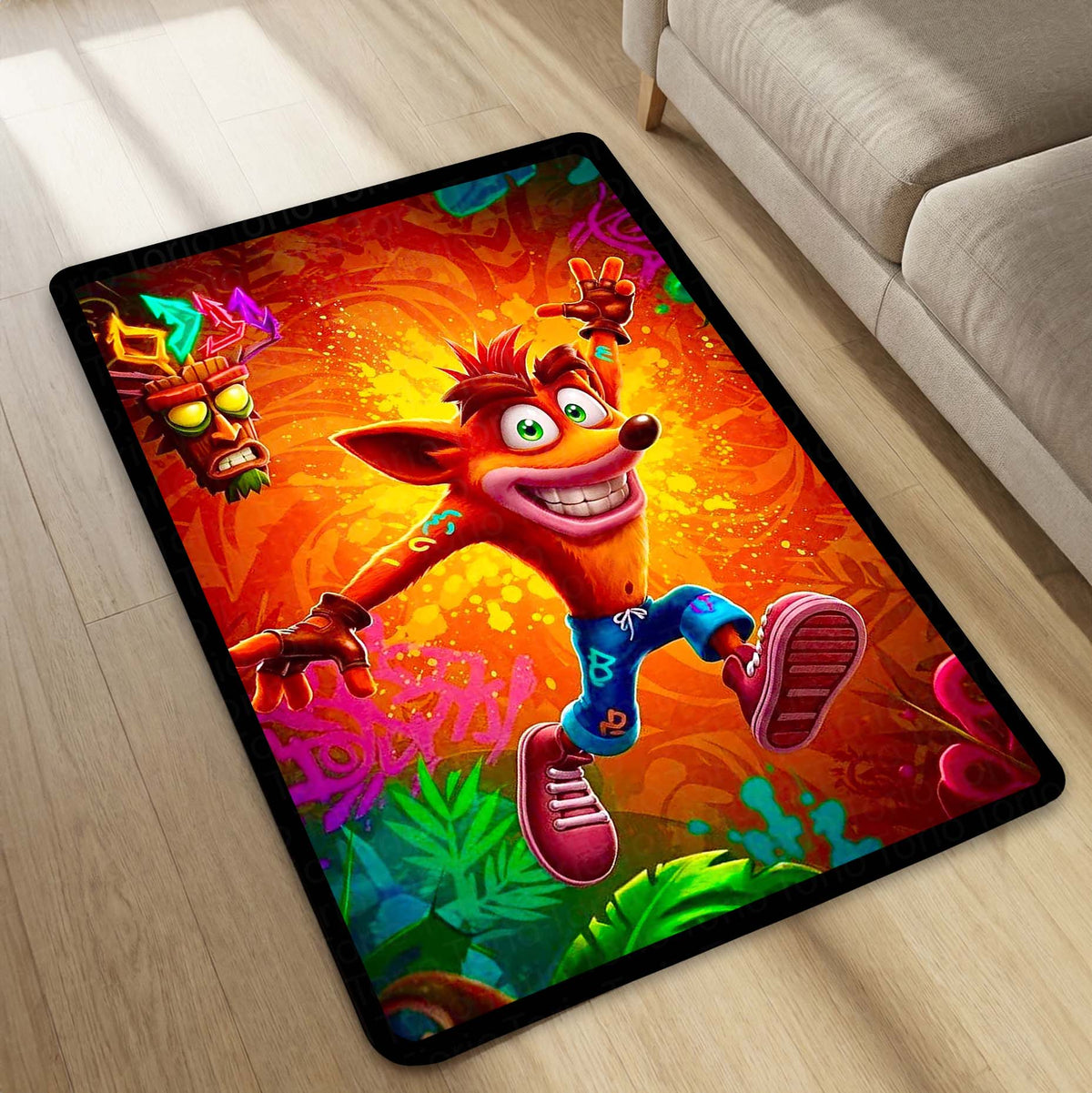 Crash Bandicoot Area Flat Rug | Retro Gaming Area Flat Rug | Premium Cartoon Gaming Room Decor Flat Rug