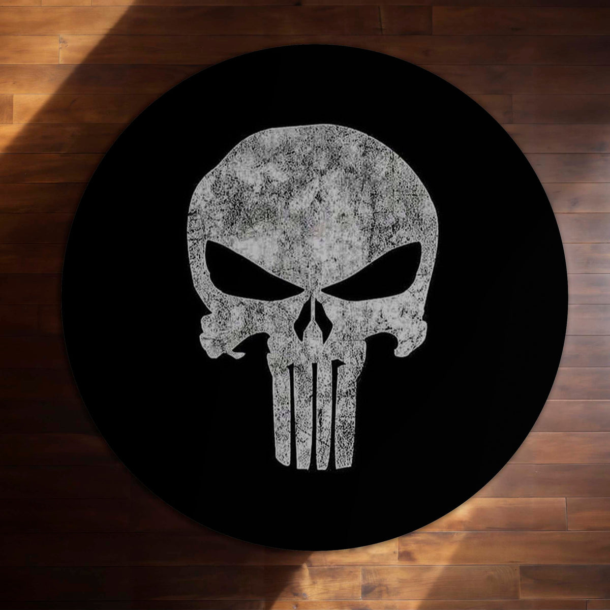 Skull Emblem Circular Floor Mat (3 mm Thick) | Dark Minimal Round Flat Rug for Gaming Room, Bedroom & Man Cave Decor | TORIO
