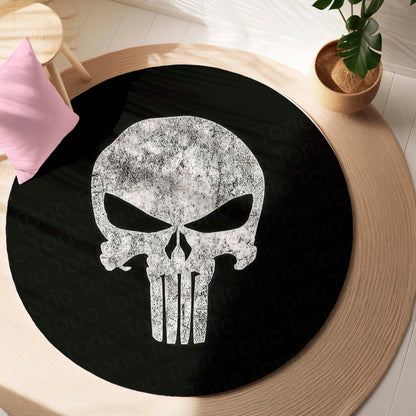 Skull Emblem Circular Floor Mat (3 mm Thick) | Dark Minimal Round Flat Rug for Gaming Room, Bedroom & Man Cave Decor | TORIO