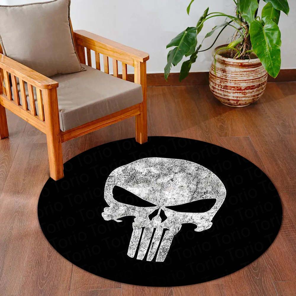 Skull Emblem Circular Floor Mat (3 mm Thick) | Dark Minimal Round Flat Rug for Gaming Room, Bedroom & Man Cave Decor | TORIO