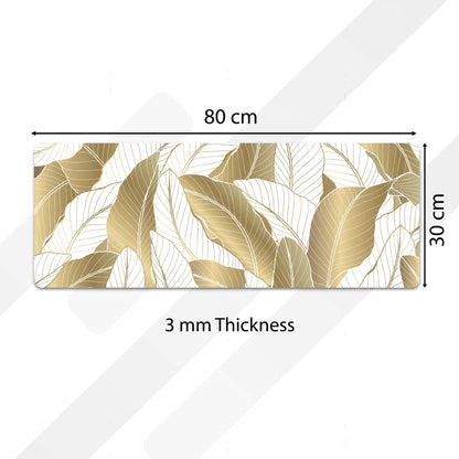 Beige Tropical Leaf Floor Mat (3 mm Thick) | Elegant Botanical Bedroom Bedside Runner for Modern Home Decor