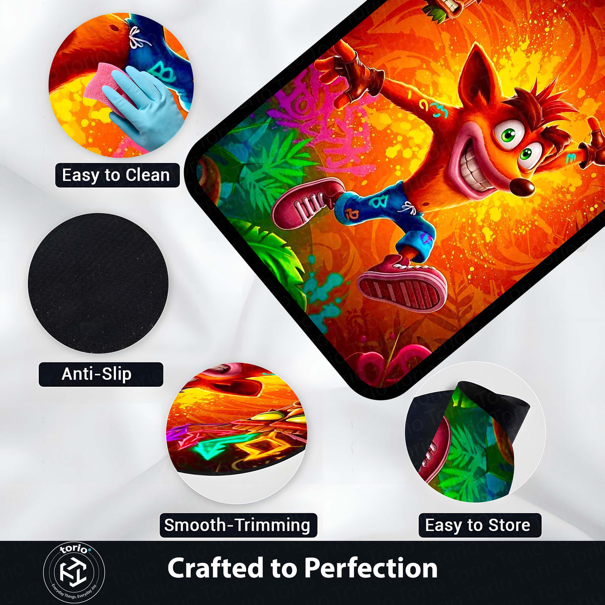 Crash Bandicoot Area Flat Rug | Retro Gaming Area Flat Rug | Premium Cartoon Gaming Room Decor Flat Rug