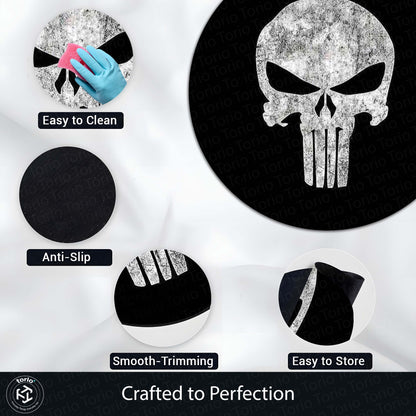 Skull Emblem Circular Floor Mat (3 mm Thick) | Dark Minimal Round Flat Rug for Gaming Room, Bedroom & Man Cave Decor | TORIO