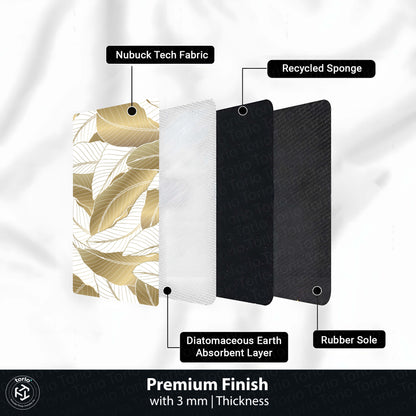 Beige Tropical Leaf Floor Mat (3 mm Thick) | Elegant Botanical Bedroom Bedside Runner for Modern Home Decor