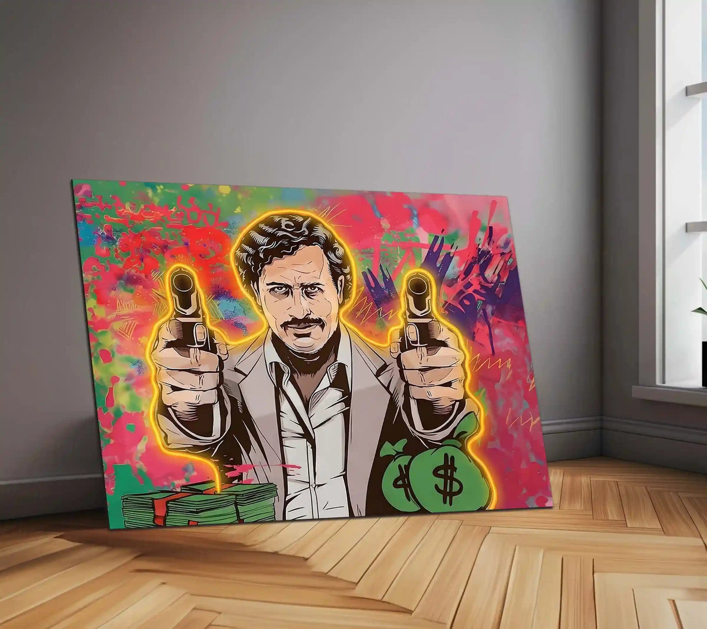 Pablo Escobar Neon LED Metal Frame | Narcos Inspired Money Power Wall Art | Gangster Icon Poster - TURTLEWINGS