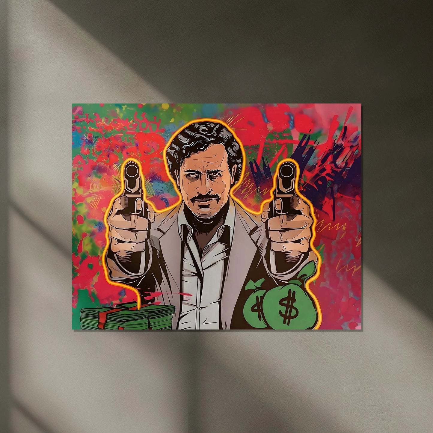 Pablo Escobar Neon LED Metal Frame | Narcos Inspired Money Power Wall Art | Gangster Icon Poster - TURTLEWINGS