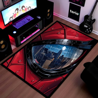 Spider-Man Mask Reflection Area Flat Rug | Superhero Cityscape Area Flat Rug | Premium Comic-Inspired Gaming & Bedroom Decor Flat Rug