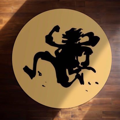 Monkey D. Luffy Silhouette Circular Floor Mat (3 mm Thick) | Minimal Anime Round Flat Rug for Bedroom, Gaming Room & Otaku Decor | TORIO
