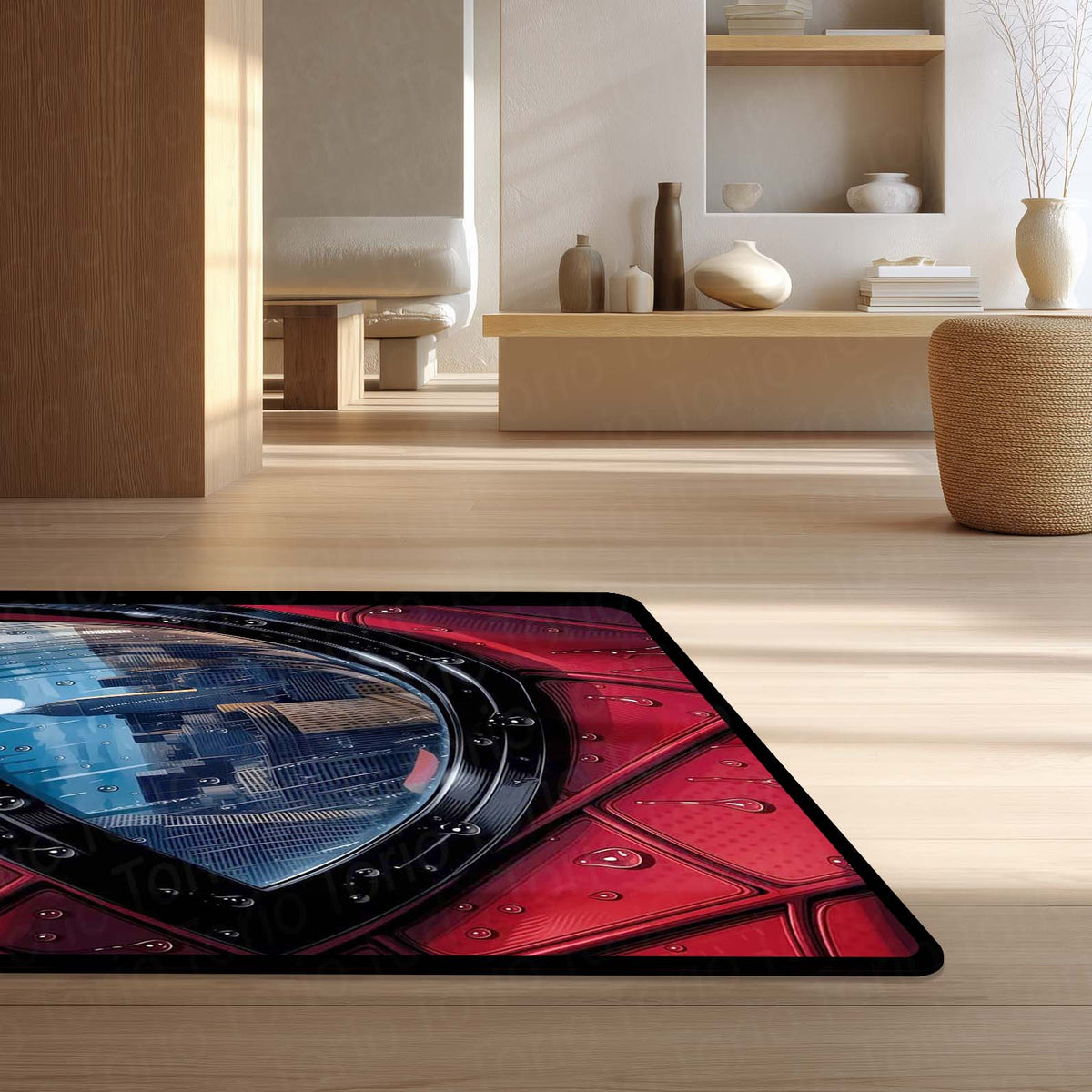 Spider-Man Mask Reflection Area Flat Rug | Superhero Cityscape Area Flat Rug | Premium Comic-Inspired Gaming & Bedroom Decor Flat Rug