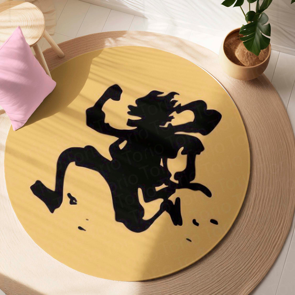Monkey D. Luffy Silhouette Circular Floor Mat (3 mm Thick) | Minimal Anime Round Flat Rug for Bedroom, Gaming Room & Otaku Decor | TORIO