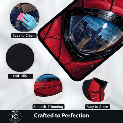 Spider-Man Mask Reflection Area Flat Rug | Superhero Cityscape Area Flat Rug | Premium Comic-Inspired Gaming & Bedroom Decor Flat Rug