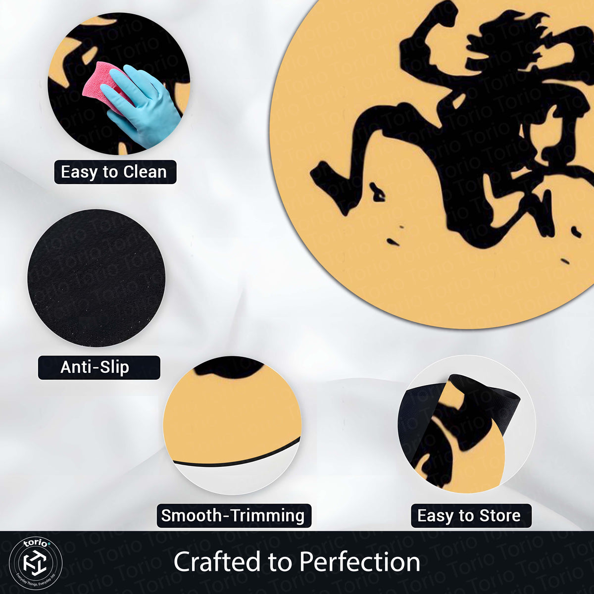 Monkey D. Luffy Silhouette Circular Floor Mat (3 mm Thick) | Minimal Anime Round Flat Rug for Bedroom, Gaming Room & Otaku Decor | TORIO