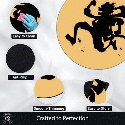 Monkey D. Luffy Silhouette Circular Floor Mat (3 mm Thick) | Minimal Anime Round Flat Rug for Bedroom, Gaming Room & Otaku Decor | TORIO