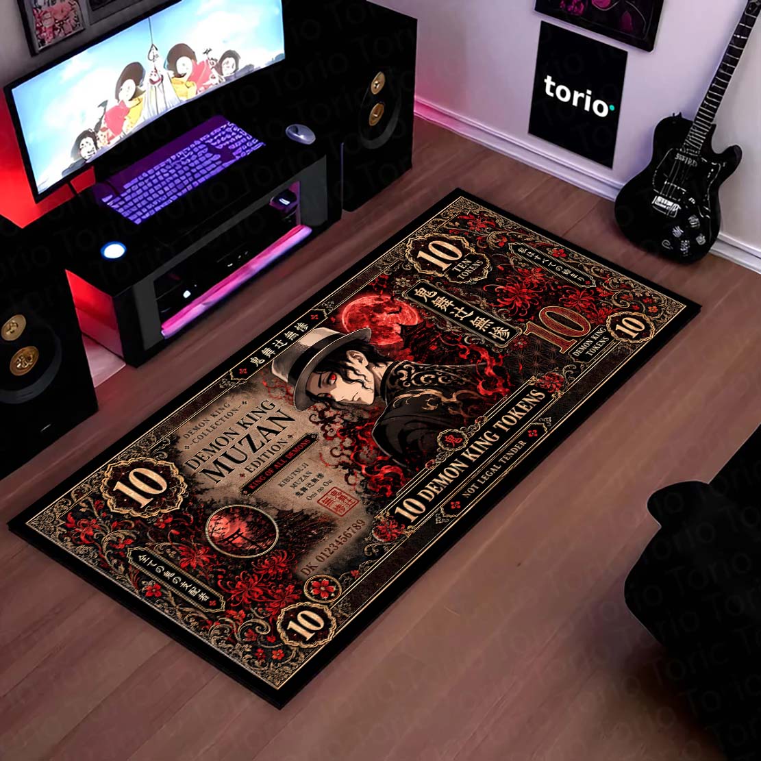Demon Slayer Muzan Kibutsuji Flat Rug | Japanese Anime Currency Note Design | Premium Anti-Slip Flat Rug