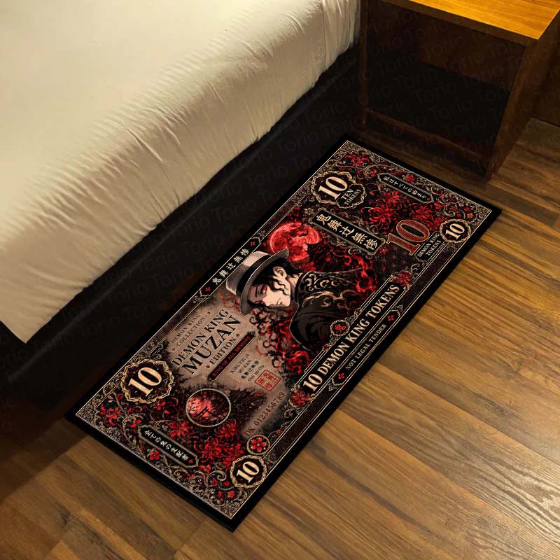 Demon Slayer Muzan Kibutsuji Flat Rug | Japanese Anime Currency Note Design | Premium Anti-Slip Flat Rug