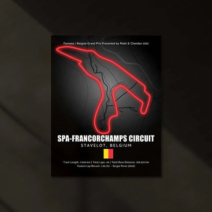 LED | 🏁 Spa-Francorchamps Circuit Neon LED Metal Poster – Legendary Belgium F1 Track Wall Art - TURTLEWINGS