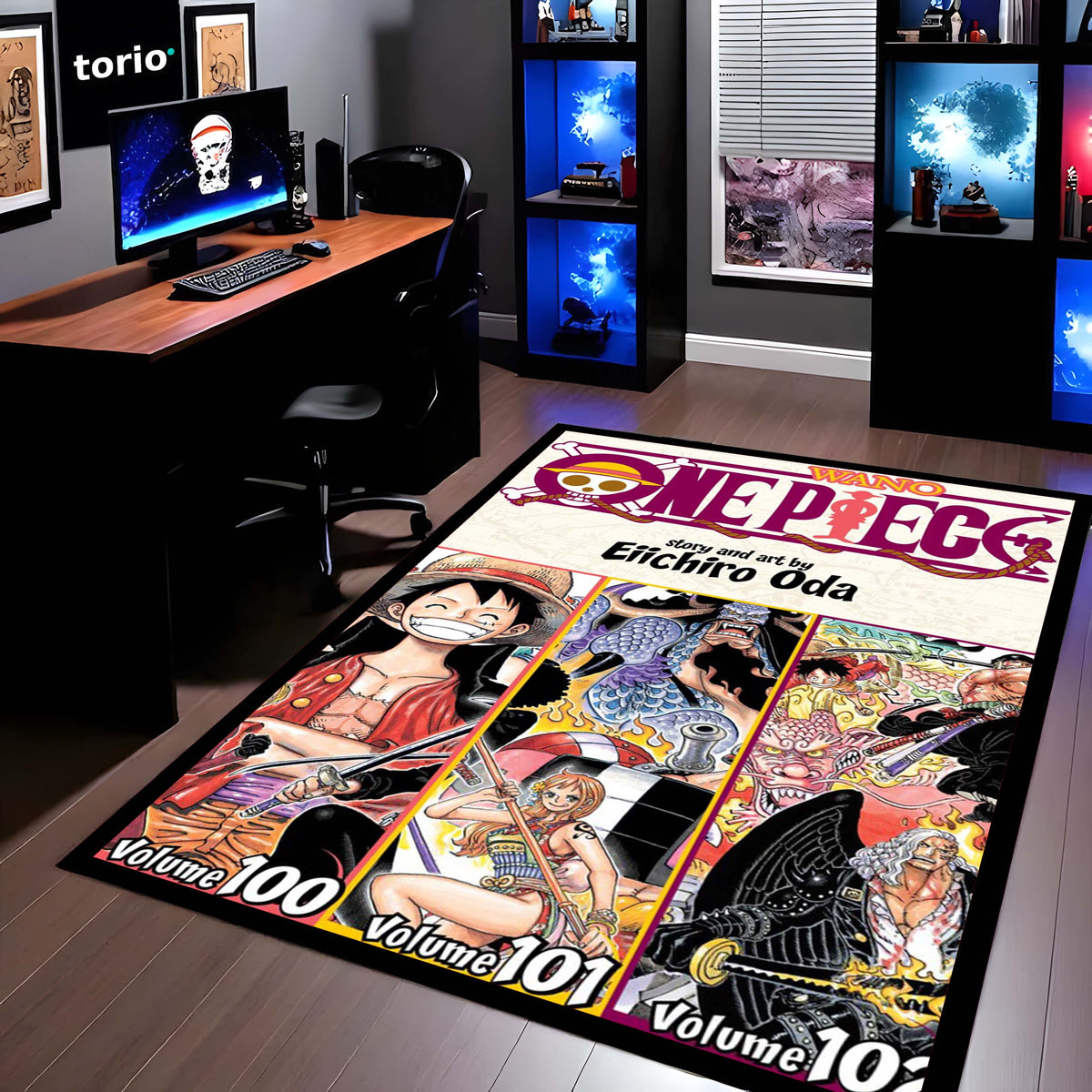 One Piece Manga Collage Floor Mat | Luffy Straw Hat Pirates Anime Flat Rug | Anti-Slip 3mm Absorbent Floor Mat for Gaming Room, Bedroom & Otaku Setup