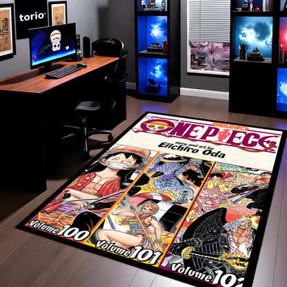 One Piece Manga Collage Floor Mat | Luffy Straw Hat Pirates Anime Flat Rug | Anti-Slip 3mm Absorbent Floor Mat for Gaming Room, Bedroom & Otaku Setup